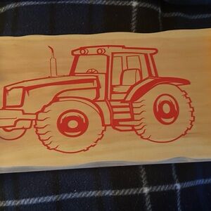 New Handcrafted Wooden decor with Red Tractor Design